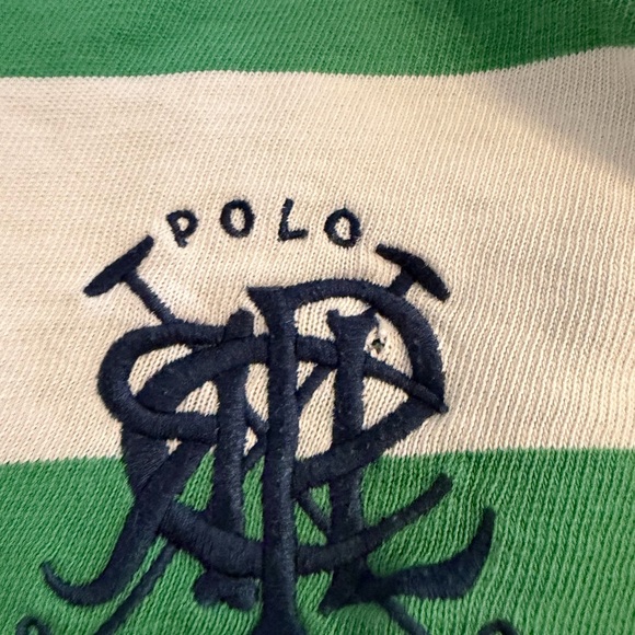 Polo by Ralph Lauren Green & White Striped Rugby with Navy Embroidered Crest - Picture 2 of 9